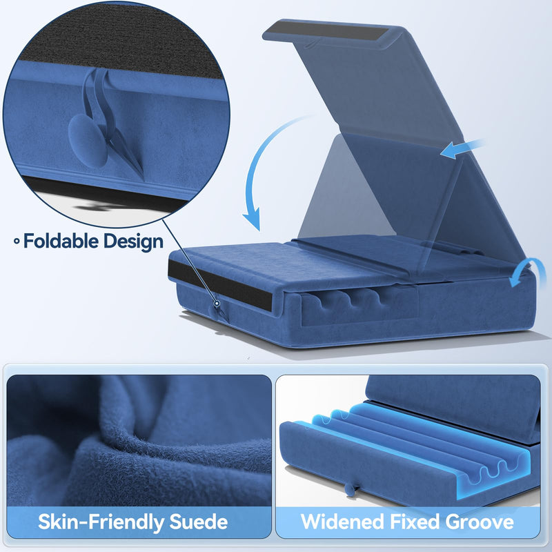 [Australia - AusPower] - KDD Tablet Pillow Holder, Foldable iPad Stand for Lap, Bed and Desk -Tablet Soft Pad Dock with Pocket & Stylus Mount Compatible with iPad Pro 12.9, 10.5, 9.7 Air Mini 6 5 4 3, Kindle, E-Reader, Blue 