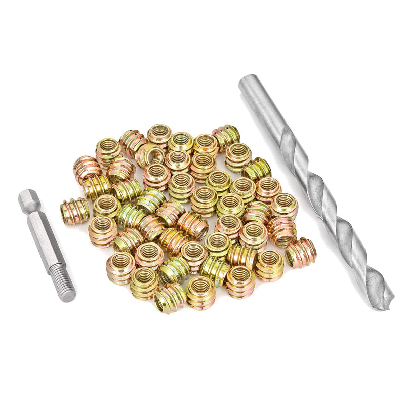 [Australia - AusPower] - PGMJ 80 Pieces 1/4"-20 Flush Nut Inserts Wood Bolt Furniture Headless Screw in Nut Threaded Fastener Connector for Wood Furniture Assortment (1/4"-20 x 10mm-H) 1/4"-20 x 10mm-H 