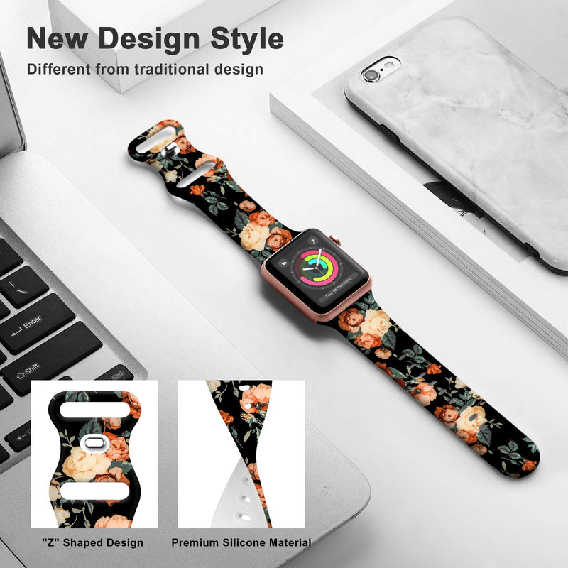 [Australia - AusPower] - Sport Band Compatible with Apple Watch Bands 45mm 42mm 44mm Size for Women Men,Floral Silicone Printed Fadeless Pattern Band for iWatch Series 7 6 5 4 3 2 SE ,Red Floral,42MM/44MM S/M Red Floral 42MM/44MM/45MM S 