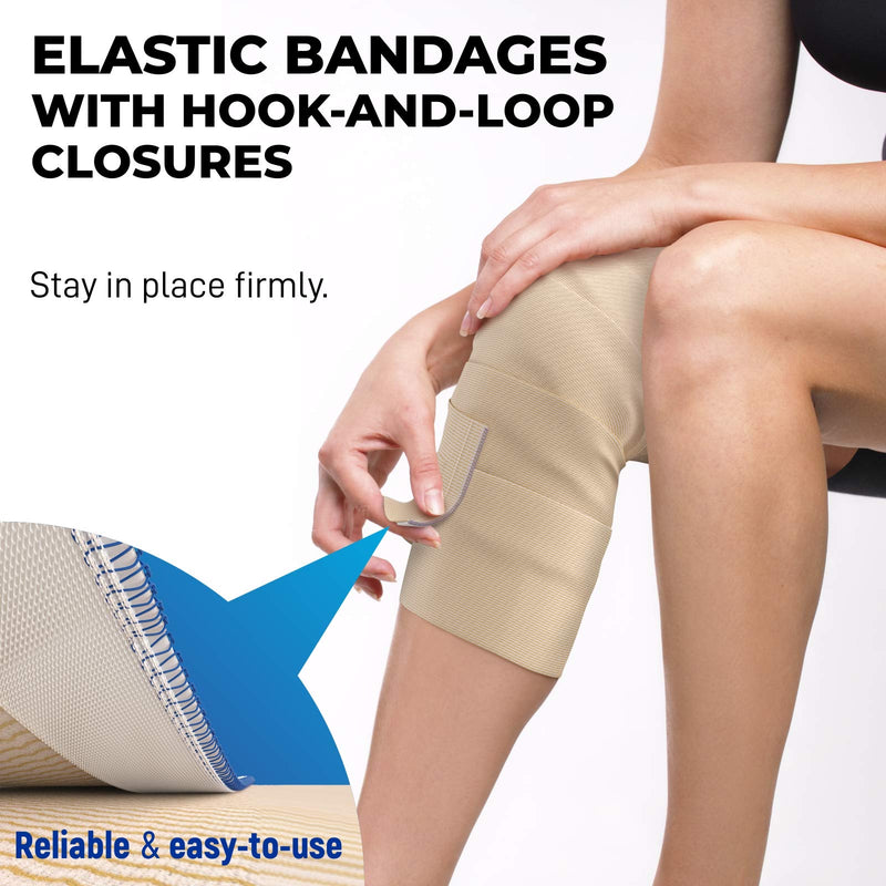 [Australia - AusPower] - Premium Elastic Bandage Wrap - (Pack of 4) - Cotton Latex Free Compression Bandage Wrap - 4” & 6” Self-Closing - Washable & Reusable Adhesive 4pk 