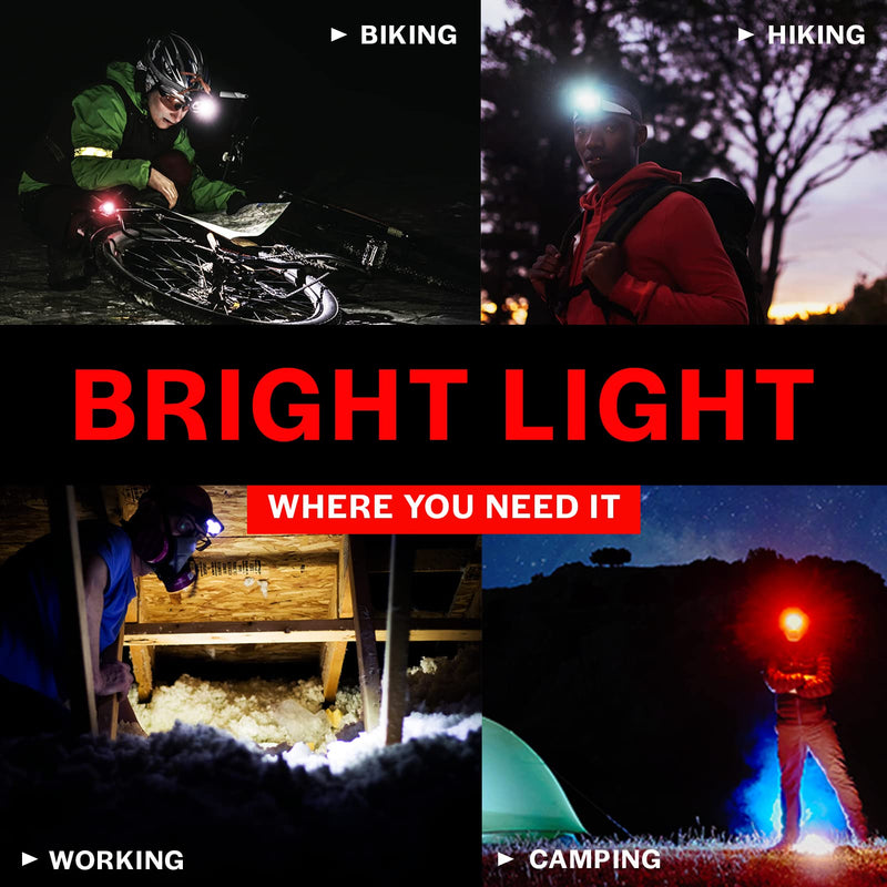 [Australia - AusPower] - GearLight LED Head Lamp - Pack of 2 Outdoor Flashlight Headlamps w/ Adjustable Headband for Adults and Kids - Hiking & Camping Gear Essentials - S500﻿ White, Black 