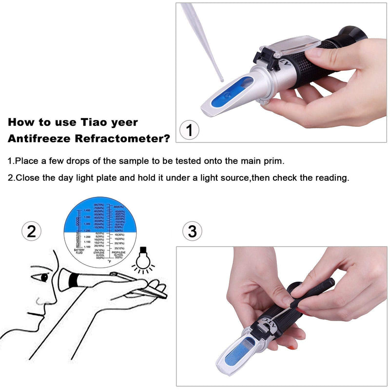 [Australia - AusPower] - Antifreeze Refractometer - 3-in-1 coolant Tester for Checking Freezing Point, Concentration of Ethylene Glycol or Propylene Glycol Based Automobile Antifreeze Coolant and Battery Acid Condition 