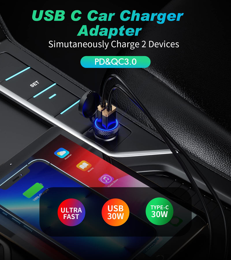 [Australia - AusPower] - KEWIG USB C Car Charger, 60W/5A Super Mini Fast Car Charger Adapter QC3.0&PD Type C Dual Port Quick Charge Car Phone Charger Fit for iPhone 13/12 Pro/Max/8, Galaxy S21/20/10/9 