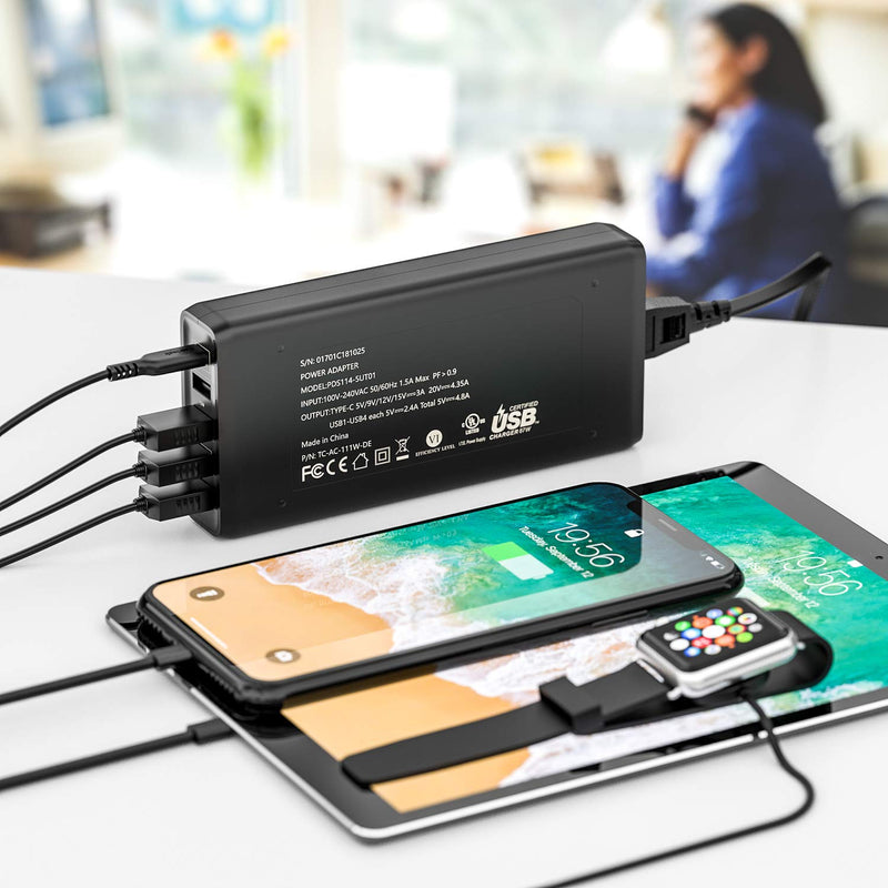 [Australia - AusPower] - Nekteck 111W USB C Wall Charger Station, One 87W Type C Power Delivery Port and Home Travel USB-A Port Compatible with 2018 MacBook Pro, Surface Book, Dell XPS, ThinkPad, iPhone 11 Pro Max, Pixel XL 