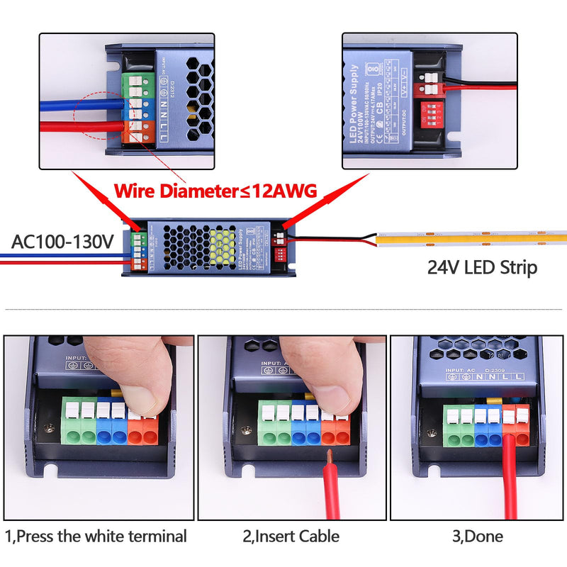 [Australia - AusPower] - GOMING CE Ultra Thin 24V 100W Power Supply AC 100-130V to DC 24V 4.2A LED Lighting Transformer Constant Voltage for LED Strip Light 