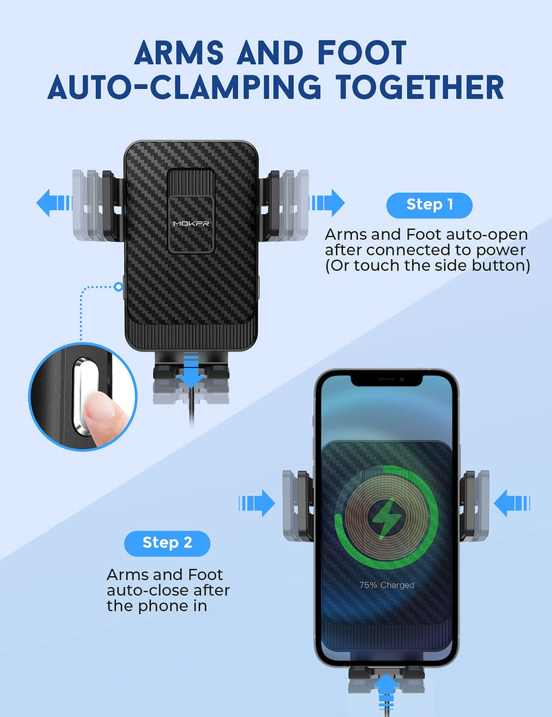 [Australia - AusPower] - Wireless Car Charger, MOKPR 15W Fast Charging Car Mount Auto-Clamping Car Charger, Dashboard Windshield Phone Holder Compatible with iPhone 13/13 Pro/12 pro/12/11/X/8, Samsung S10/S9/S8/Note10/Note9 Black 