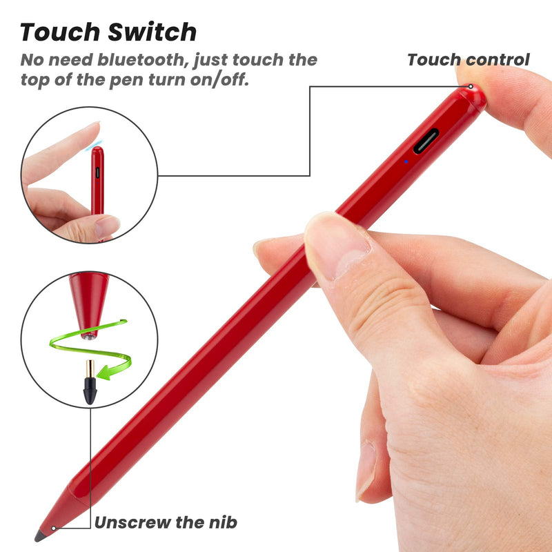 [Australia - AusPower] - ﻿Stylus Pencil for iPad 8th Generation, Active Stylist Pens with Palm Rejection Compatible with iPad 9/8/7/6 Gen/iPad Pro 11" and 12.9" 3/4/5 Gen/iPad Air 4/3 Gen/iPad Mini 6th/5th Gen,Red Red 