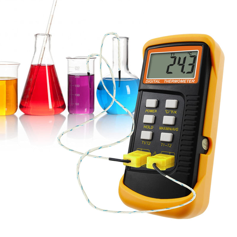 [Australia - AusPower] - GAIN EXPRESS K-Type Thermocouple Thermometer with 4 Probes(Wired & Stainless Steel) Dual Channel High Temperature Kelvin Scale Meter Indicator Thermometer with 4 thermocouple probes 
