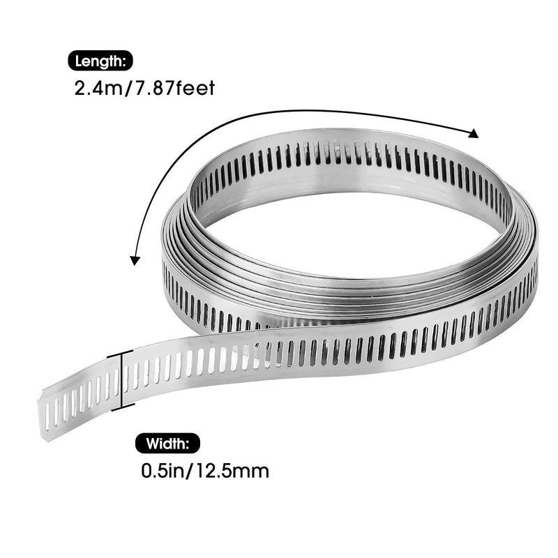 [Australia - AusPower] - Hose Clamp Stainless Steel DIY 7.9 FT Metal Strapping with Holes + 6 Fasteners Large Adjustable Clamp Worm Gear Hose Clamps Pipe Clamp Band Clamp Air Ducting Clamp for Pipe Automotive Cable Tube 7.9 FT Metal Strap + 6 Fasteners 