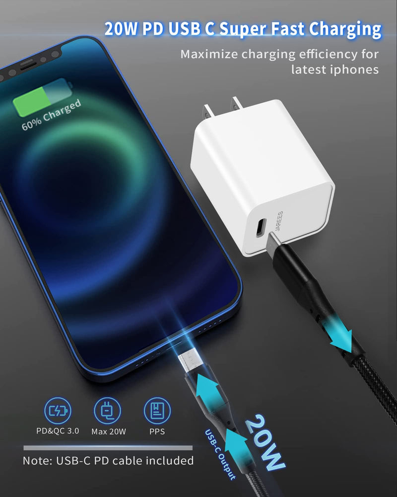 [Australia - AusPower] - JAREES USB C Car Charger Wall Charger Combo, 20W USB C Wall Charger + 45W 2-Ports USB C Car Charger PD3.0/QC3.0 for Samsung Galaxy Note 20 Ultra Plus S21+ S20 S10 with 2 Pack Type C Cable 3.3FT 