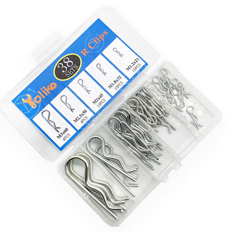 [Australia - AusPower] - Yoliko 38 Pcs Hitch Pin Clip R Clips Retaining Pins Tractor Cotter Pin Hair Pin Assortment Spring Clip Retainer Pins Hitch Keeper Pins Kit for Dolly Pins/Trailer Pin Clips/Hand Ttruck Pin Replacement 38 pcs in 5 size 
