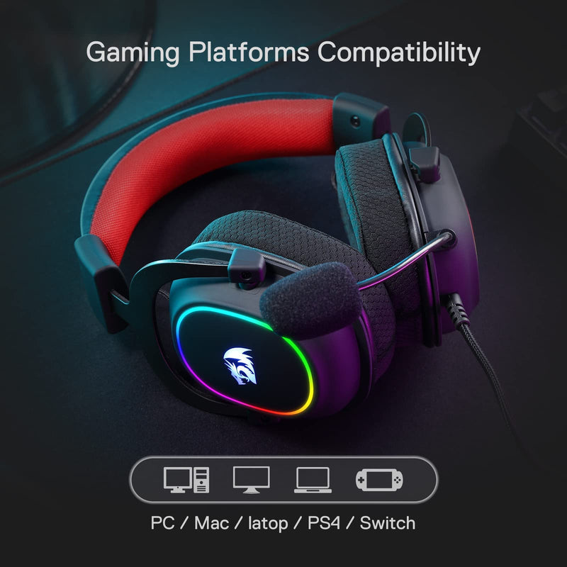 [Australia - AusPower] - Redragon H510 Zeus-X RGB Wired Gaming Headset - 7.1 Surround Sound - 53MM Audio Drivers in Memory Foam Ear Pads w/Durable Fabric Cover- Multi Platforms Headphone - USB Powered for PC/PS4/NS Black-RGB 