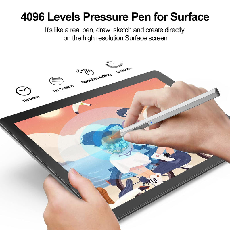 [Australia - AusPower] - Pen for Surface, Stylus Pen for Surface Pro/Go/Laptop/Studio/Book, 4096 Pressure Sensitivity, Rechargeable, Magnetic Attachment, Palm Rejection 