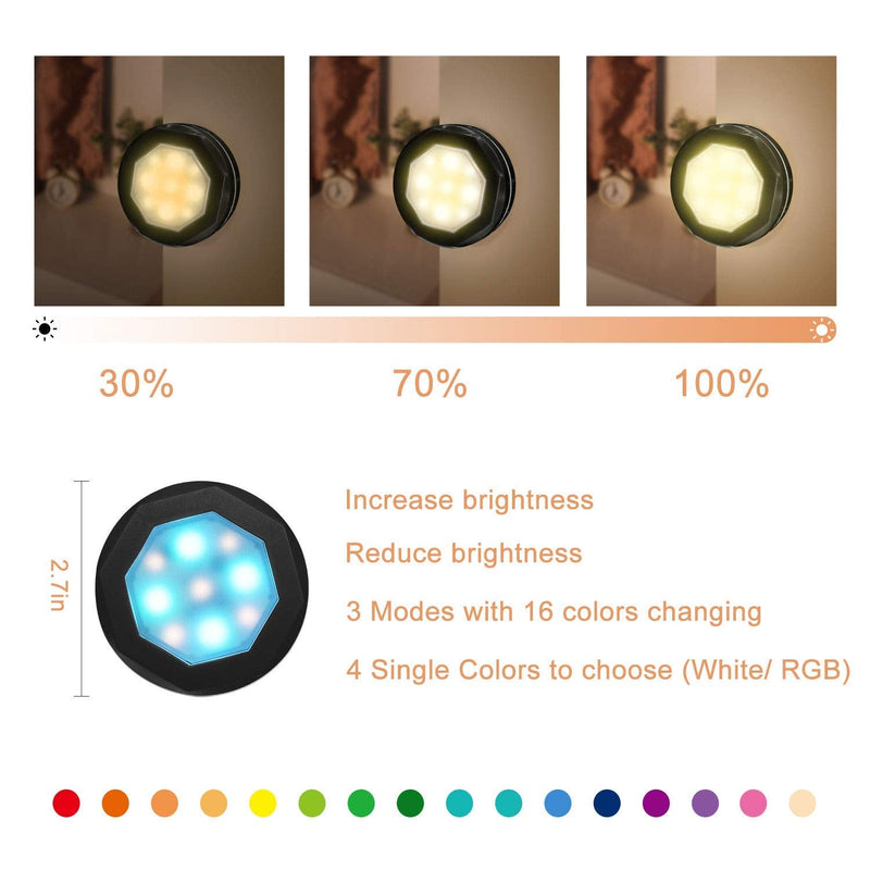 [Australia - AusPower] - Closet Lights Under Cabinet Lighting, UYICOO 16 Colors RGB Wireless LED Puck Lights Color Changing Night Light for Home Kitchen Closet (3pcs) (Black) Battery models Black 