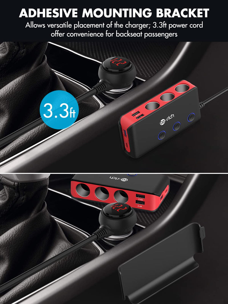 [Australia - AusPower] - Cigarette Lighter Adapter, 3 Socket Cigarette Lighter Splitter, Fast Car Charger Adapter with 20W USB C PD & 18W QC 3.0 (5V/10.4 A), 12V Multi Port Outlet Extension for GPS/Dash Cam/Radar Detector 