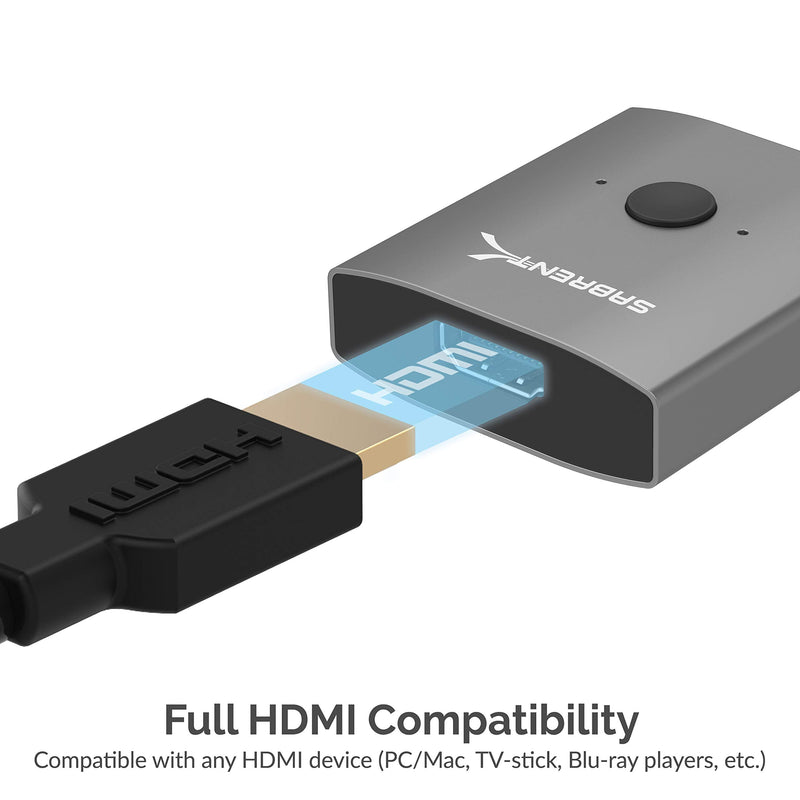 [Australia - AusPower] - SABRENT 2 Input 1 Output 4K, 2K, and 3D Support Dual HDMI 2 Port Aluminum Sharing Switch, Supports HD for Xbox PS5/4/3/ Roku or HDTV Fire Stick (DA-HSW2) 