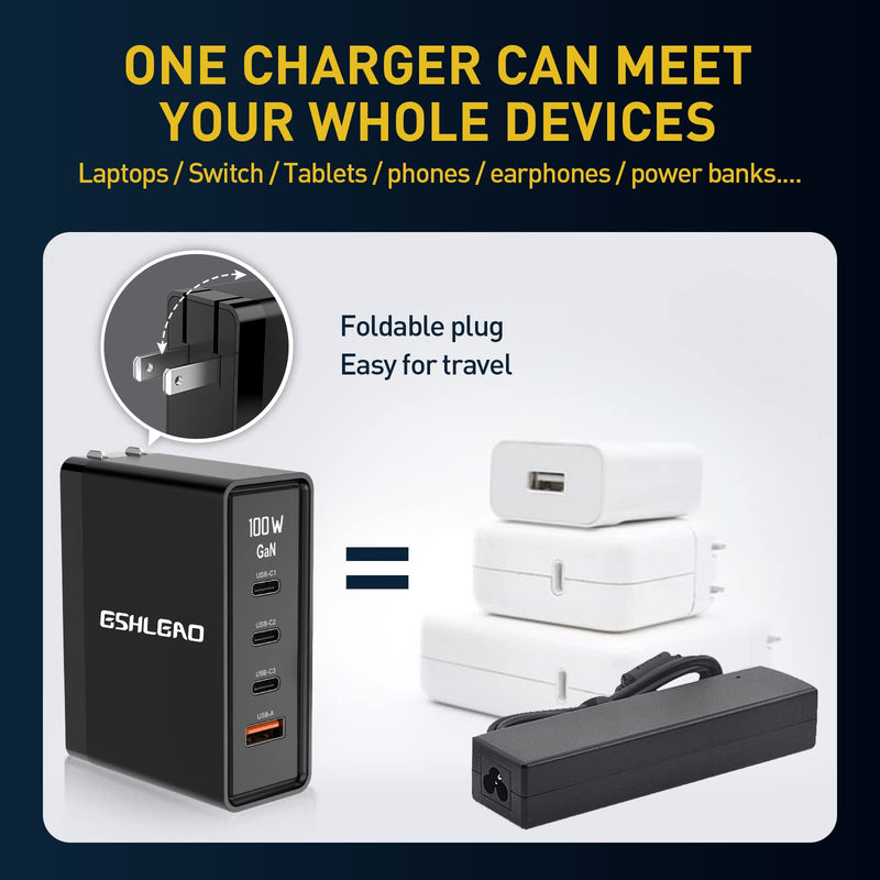 [Australia - AusPower] - USB C Charger,100W Wall Charger,GaN PD Fast Charger,Multi Port 3 USB C+1 USB A Type C Fast Charging Block Compatible with MacBook Air/Pro, iPad Air/Pro, iPhone 13 Pro Max and More 