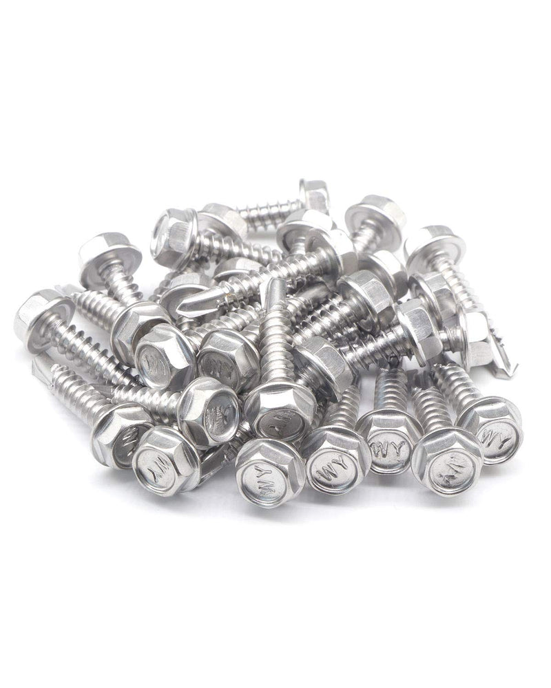 [Australia - AusPower] - IMScrews 50pcs #10 x 1" Stainless Hex Washer Head Self Drilling Screws, 410 Stainless Steel Full Thread Sheet Metal Tek Screws #10 x 1" 50 
