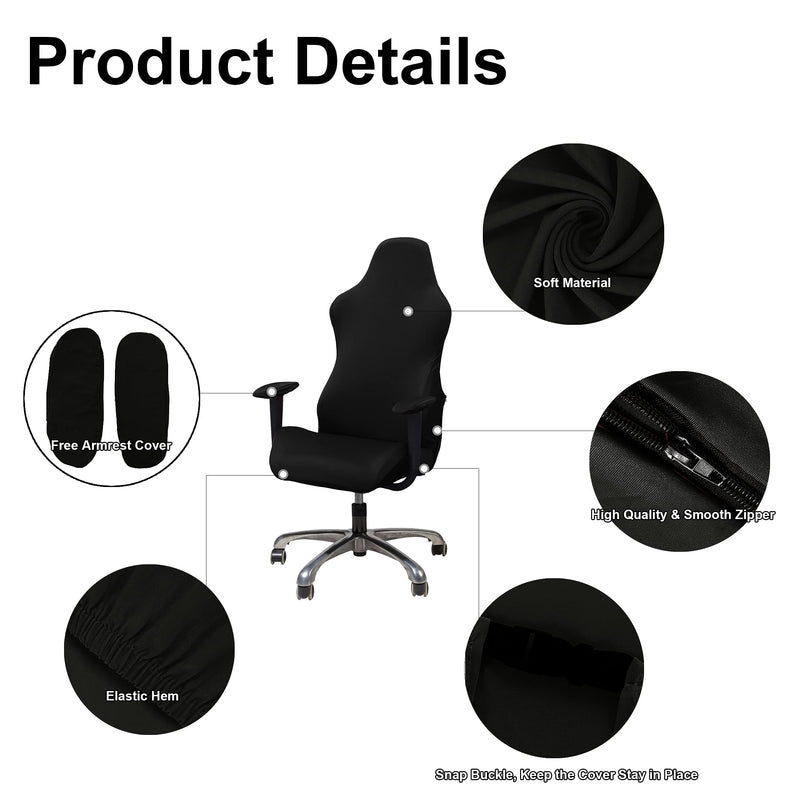 [Australia - AusPower] - WOMACO Gaming Chair Slipcover Stretch Seat Chair Cover for Leather Computer Reclining Racing Ruffled Gamer Chair Protector (Black, One-Size) Black 