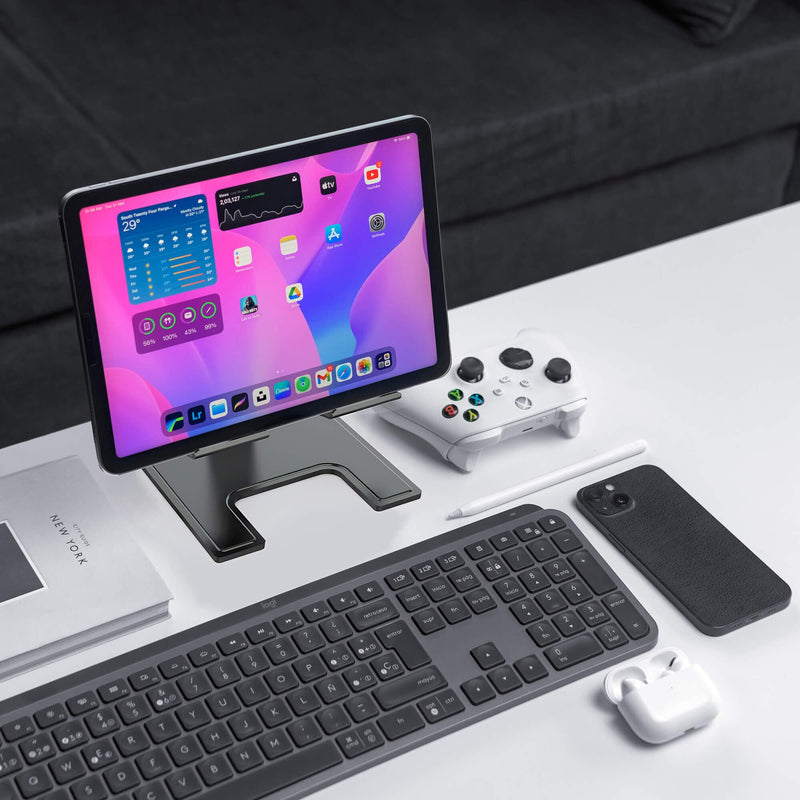 [Australia - AusPower] - TBITD Tablet Stand for Desk - Foldable Holder for iPad Pro, Air, Mini - Adjustable Viewing Angles & Heights - Compact, Lightweight Design for Travel Use - Compatible with 7-12.9 Inch Tablet PCs Black 