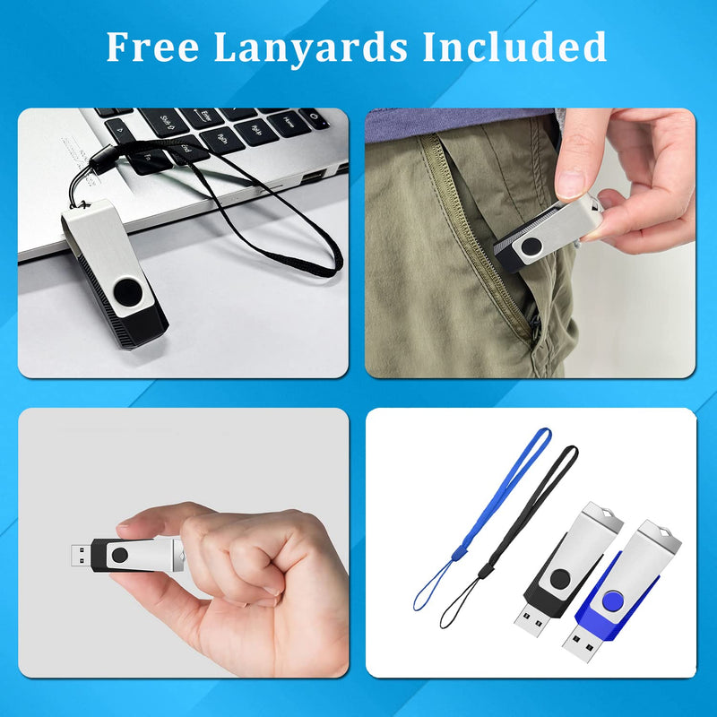 [Australia - AusPower] - 4GB USB 2.0 Flash Drive 2 Pack Wooolken Thumb Drives Jump Pen Drive Memory Stick with LED Light and Lanyards for Storage and Backup(4G, 2 Colors: Black Blue) 4GB 2 PCS 