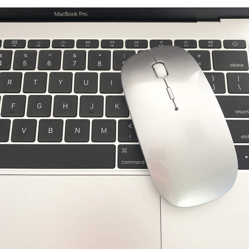 [Australia - AusPower] - Rechargeable Bluetooth Mouse for Laptop iPad Pro iPad Air MacBook Pro MacBook Air Wireless Mouse for Laptop Mac MacBook Chromebook Win8/10 silver 