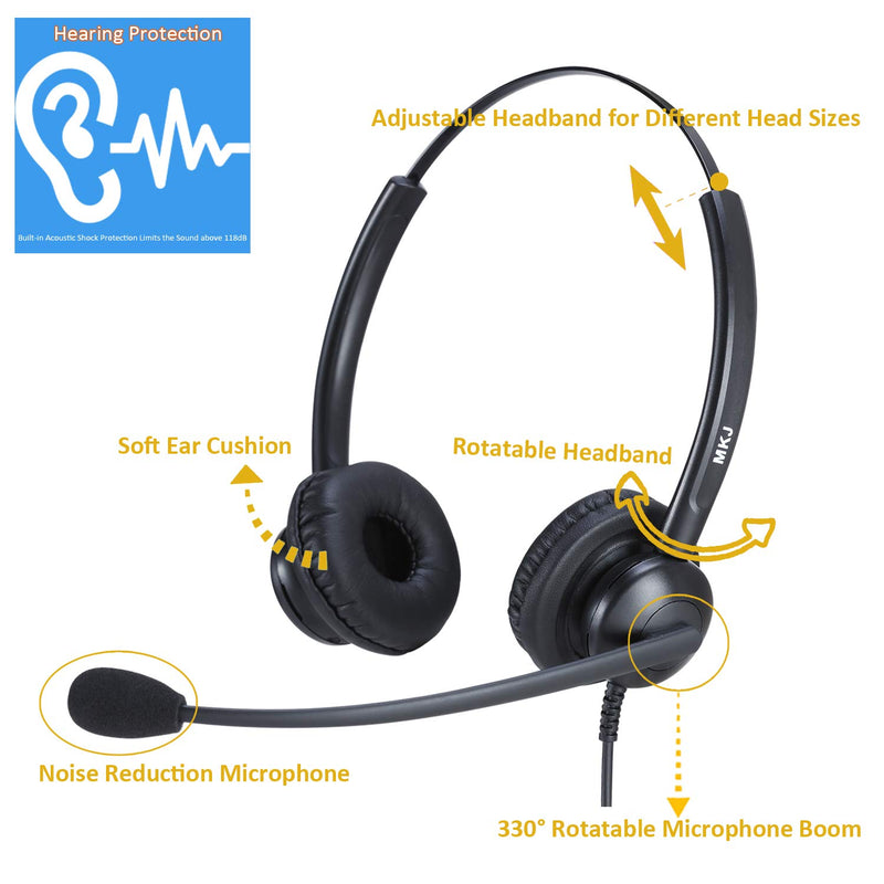 [Australia - AusPower] - Yealink Compatible Telephone Headset Office Phone Headset with Noise Cancelling Microphone for Panasonic KX-T7225 KX-HDV130 Sangoma Snom 320 821 Grandstream 2160 2170 etc middle duo rj9 headset for Panasonic Yealink etc 