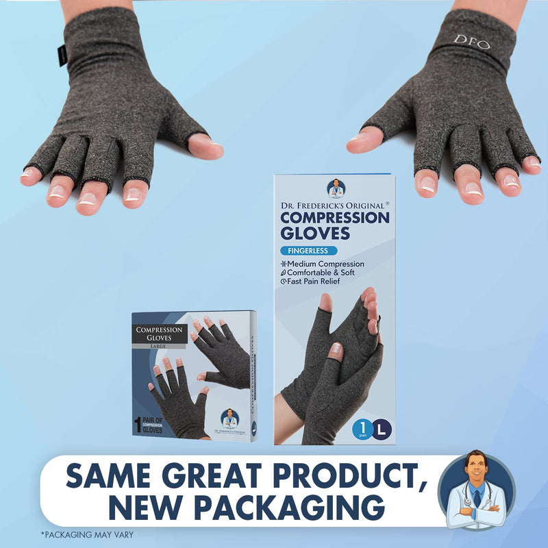 [Australia - AusPower] - Dr. Frederick's Original Arthritis Gloves for Women & Men - Compression for Arthritis Pain Relief - Large Gray Large (1 Pair) 