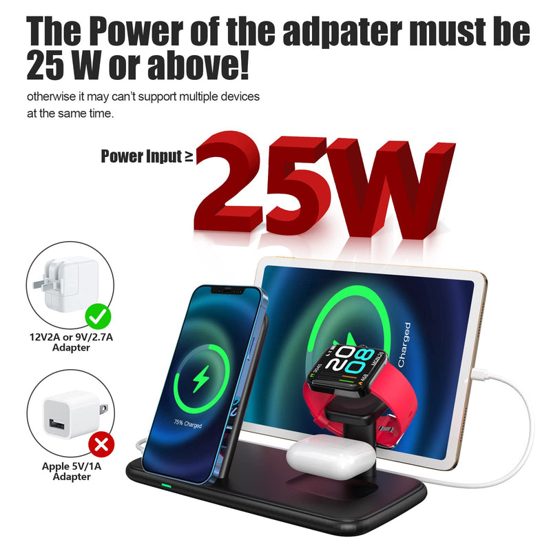 [Australia - AusPower] - Lakewei Wireless Charger, 4 in 1 Wireless Charging Station for Multiple Devices, 15W Fast Charging Stand Dock for Apple Watch, Earbuds, iPhone 13 Pro Max/13 Pro/13/12/11/X, Qi-Certified Phones, Black 