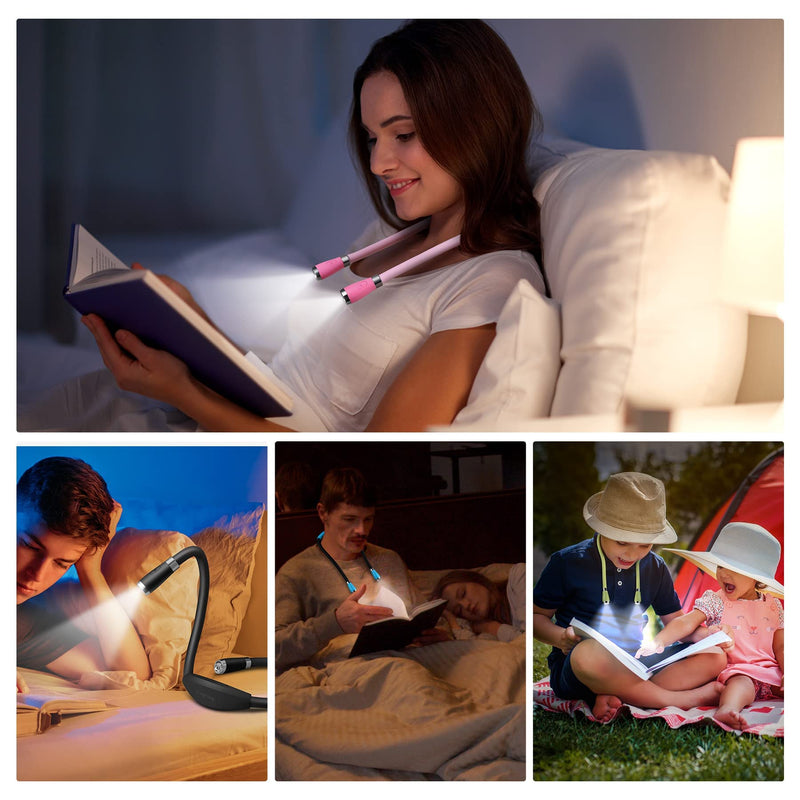 [Australia - AusPower] - SingHong Neck Book Light LED Reading Lamp USB Rechargeable, Hands Free, 4 LED Bulbs, 4 Adjustable Brightness, for Reading in Bed or Reading in Car Lamp ( Pink ) 