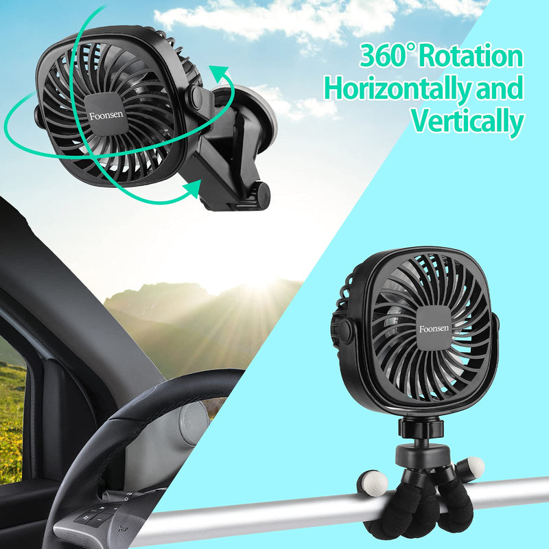 [Australia - AusPower] - Foonsen Rechargeable USB Stroller Fan, Portable Car Fan, Car Seat Fan, Desk Fan, Flexible Tripod Clip on Bed, Bike, and Crib, Battery Powered 