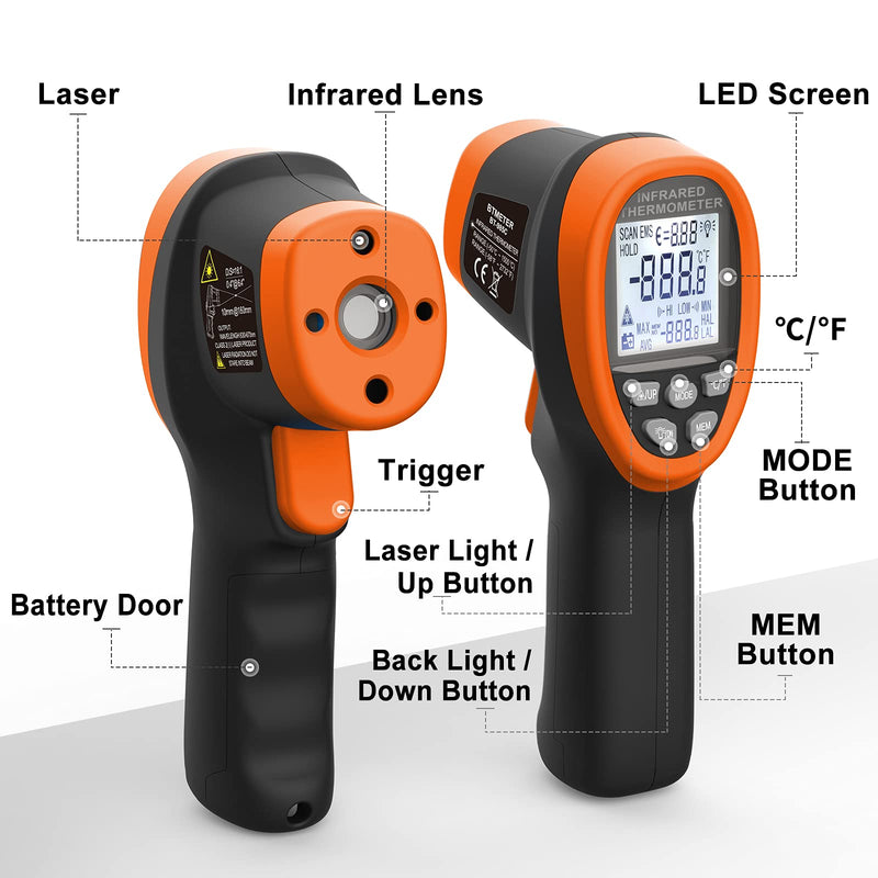 [Australia - AusPower] - Infrared Thermometer Gun - BTMETER 985C Non Contact 16:1 IR Laser Temperature Gun Digital Instant Read -50℃~800℃(-58℉~1472℉) for Food Cooking Kitchen Grilling HAVC(NOT for Human Temp Test) 