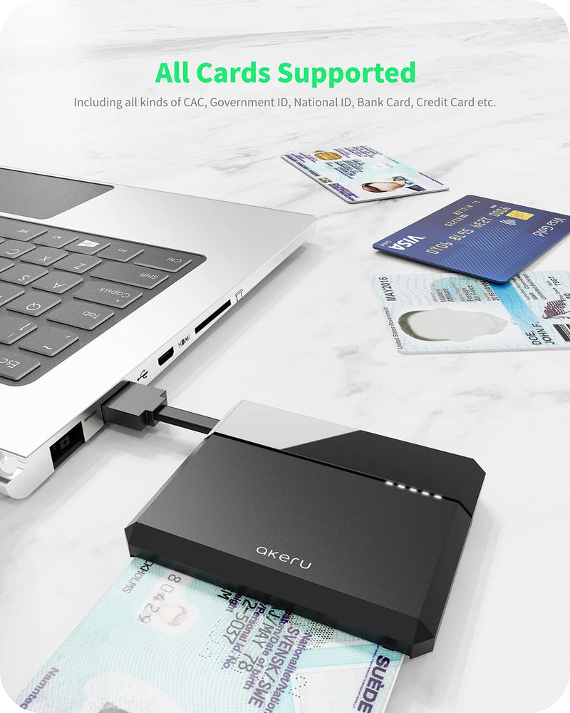 [Australia - AusPower] - Portable CAC Card Reader DOD Military Smart Card Reader, Universal Compatibility, for Mac/Windows with LED Indicator, Compact PIV & ID Chip Card Reader, Cable Management AKERU [EAO-10] 