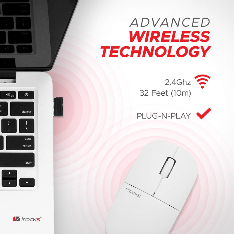 [Australia - AusPower] - i-Rocks M23R 2.4G Wireless Silent Slim Mouse, Optical Mice with USB Nano Receiver, Adjustable DPI Levels for PC, Notebook, Computer, Laptop, Desktop, Ergonomic Design - White 