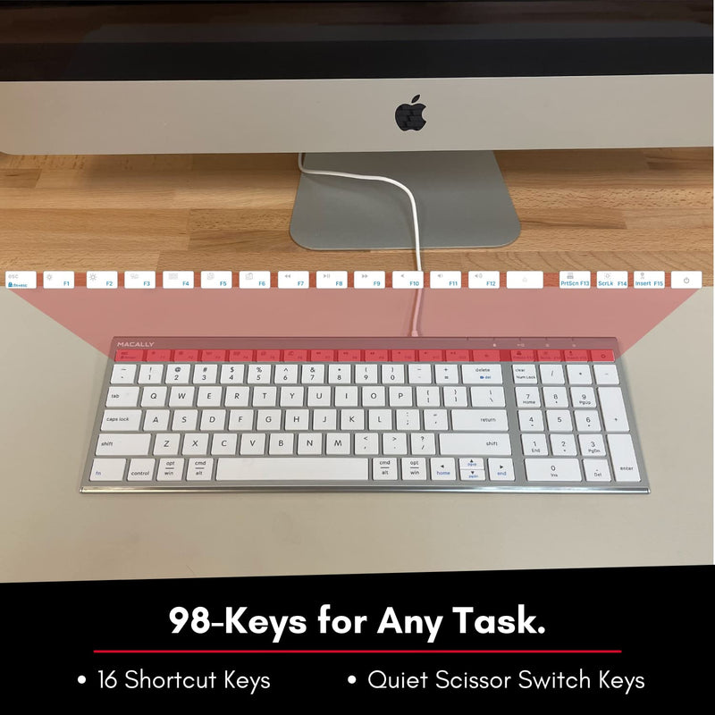 [Australia - AusPower] - Keyboard for Mac and Windows, Macally Apple Wired Keyboard Compatible - Slim, Space-Saving Design USB Keyboard with Numeric Keypad - Budget-Friendly Laptop, MacBook, iMac Keyboard Replacement 