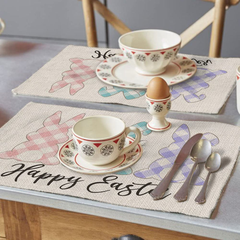 [Australia - AusPower] - Happy Easter Rabbits Placemats 18x12 Inches Seasonal Spring Decor Bunny Holiday Farmhouse Indoor Vintage Theme Gathering Dinner Party Decorations 