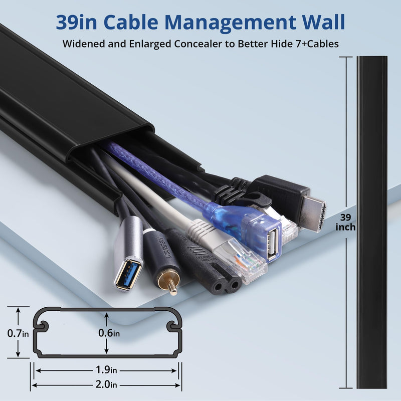 [Australia - AusPower] - YCLYC TV Cable Hider - 39" Long Cord Cover, Cord Organizer Wall TV Wire Hider, Large Capacity Black Cord Hider, Hide Cables Wall Mount TV,Wire Concealer Wire Hider - W2in*H0.7in L39in X-Large 