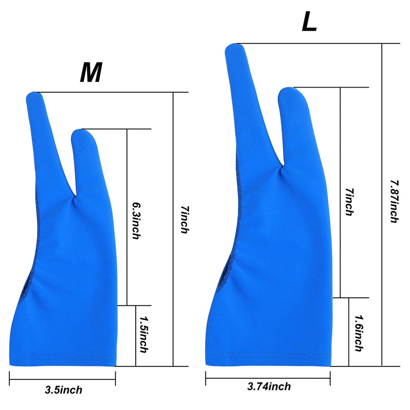 [Australia - AusPower] - Artist Drawing Tablet Gloves Two Finger Graphics Painting Glove Free Size Creative Both Right and Left Hand 4 Pack Black Blue M 