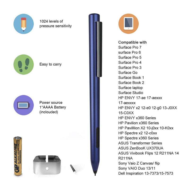 [Australia - AusPower] - Stylus Pen for Microsoft Surface, SkyMirror Magnetic Digital Pen Compatible with Surface Pro X/7/6/5/4/3, Surface Book 3/2/1, Surface Go, Surface Laptop with high Pressure Sensitivity (Blue) Blue 