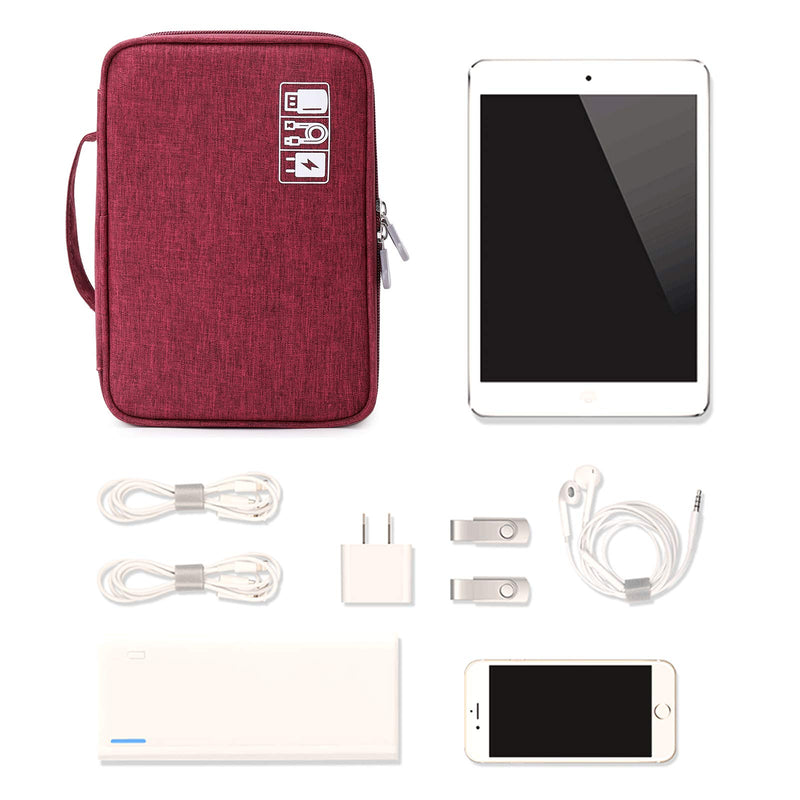 [Australia - AusPower] - Travel Cable Organizer Bag, Electronic Accessories Case Portable Double Layer Cable Storage Bag for Cord,Phone,Charger, Flash Drive, Phone, SD Card,Personal Items - (Red) S Red 