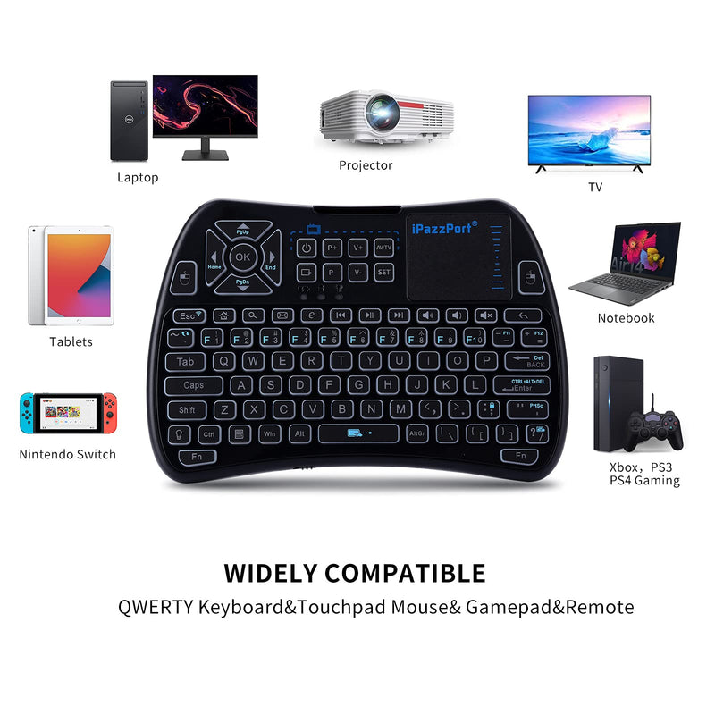 [Australia - AusPower] - iPazzPort Backlit Mini Keyboard Bluetooth touchpad, Mini 2.4Ghz Keyboard Rechargeable, IR Learning Remote Keyboard for Google/Android TV Box, Raspberry Pi, Smart TV KP-61SM black 