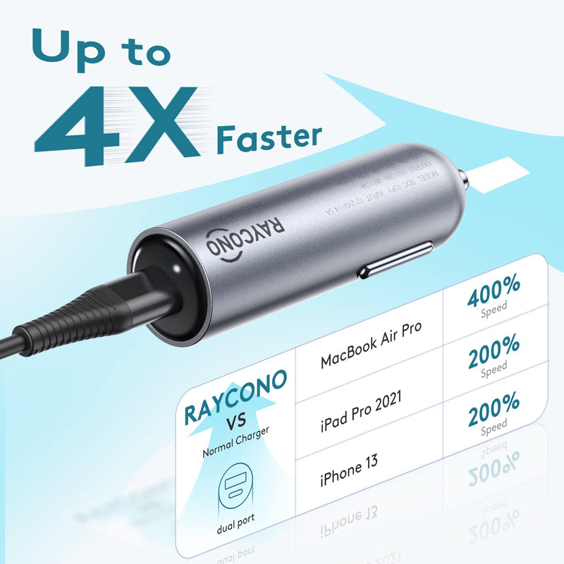 [Australia - AusPower] - USB C Car Charger, Raycono 45W only 1 Port Car Charger with Power Delivery 3.0 Matte Grey for MacBook Air/Pro iPad iPhone 13/13Mini/13Pro/13Pro Max/12/11/SE 2020/8 Series, Pixel, Switch,etc. 