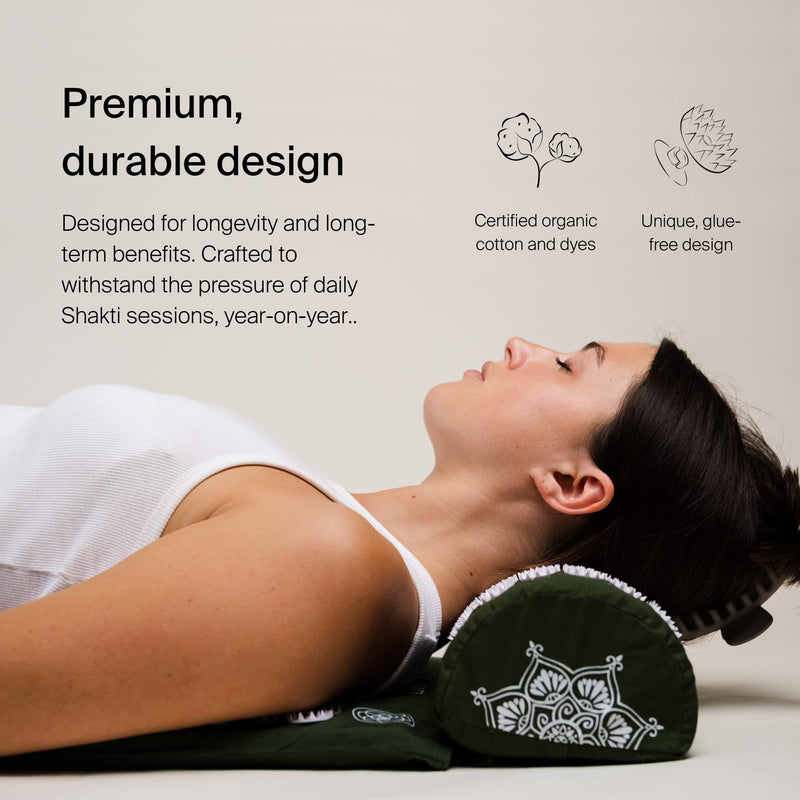 [Australia - AusPower] - Shakti Premium Acupressure Pillow, Sustainable & Durable, Relieves Stress & Tension, Promotes Relaxation & Focus, Ethically Handcrafted Acupuncture Massage Pillow in India, Organic Cotton Certified Green 