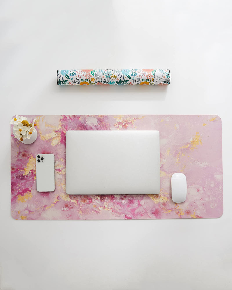 [Australia - AusPower] - Loveon Rose Gold Large Mouse Pad,Cute Extended Gaming Desk Decor Pad,Office Desk Mat,PU Leather Waterproof Mousepad,Computer PC Laptop Pads for School Office Home and Game,31.5" x 15.7" -Golden Marble Rose Golden Marble 