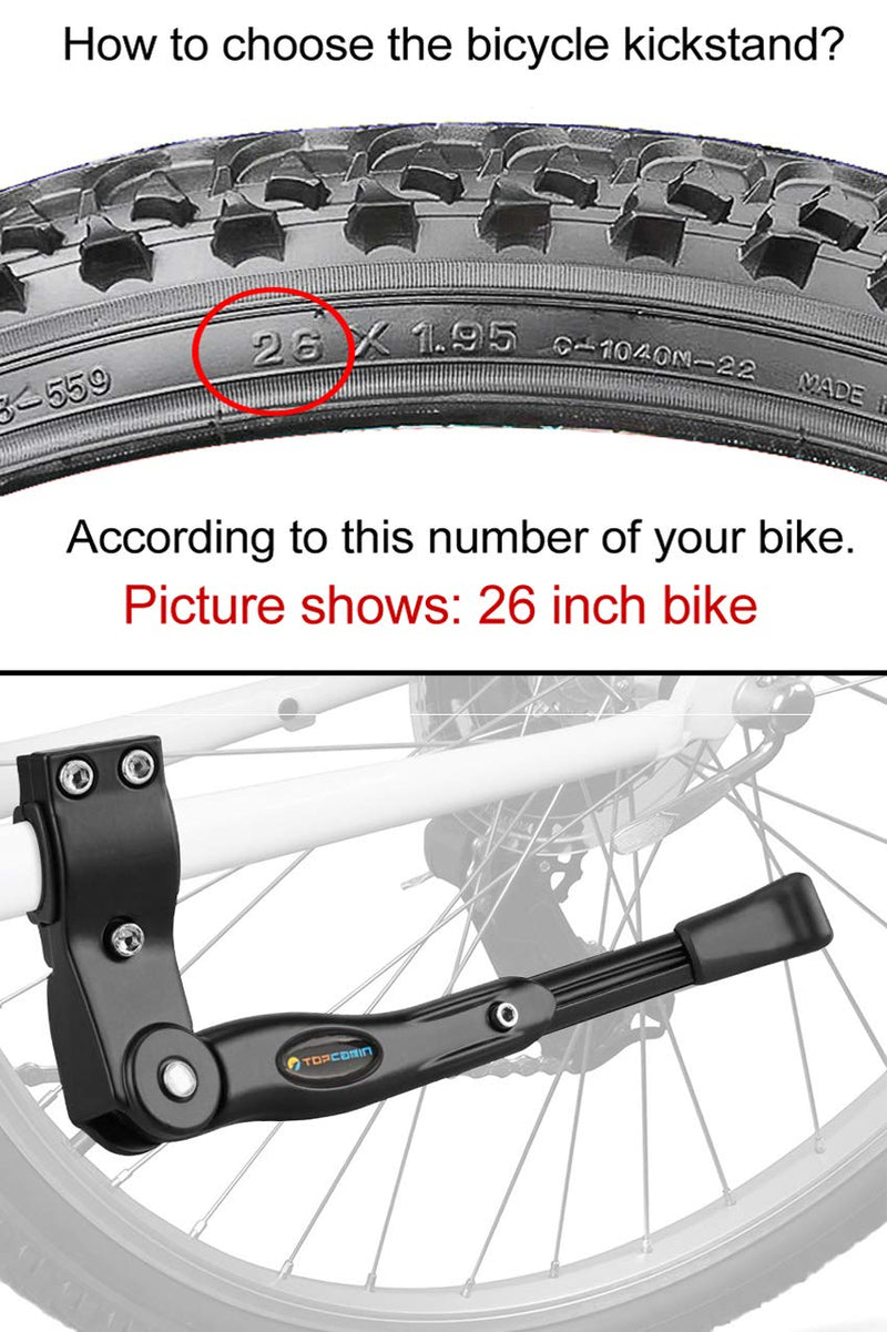 [Australia - AusPower] - TOPCABIN Bicycle Adjustable Aluminium Alloy Bike Bicycle Kickstand Side Kickstand Fit for 22" 24" 26"- Black 