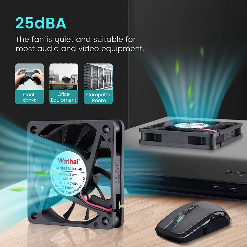 [Australia - AusPower] - 2 Packs Wathai 60mm x 10mm USB Fan 5V DC Brushless Cooling Fan 
