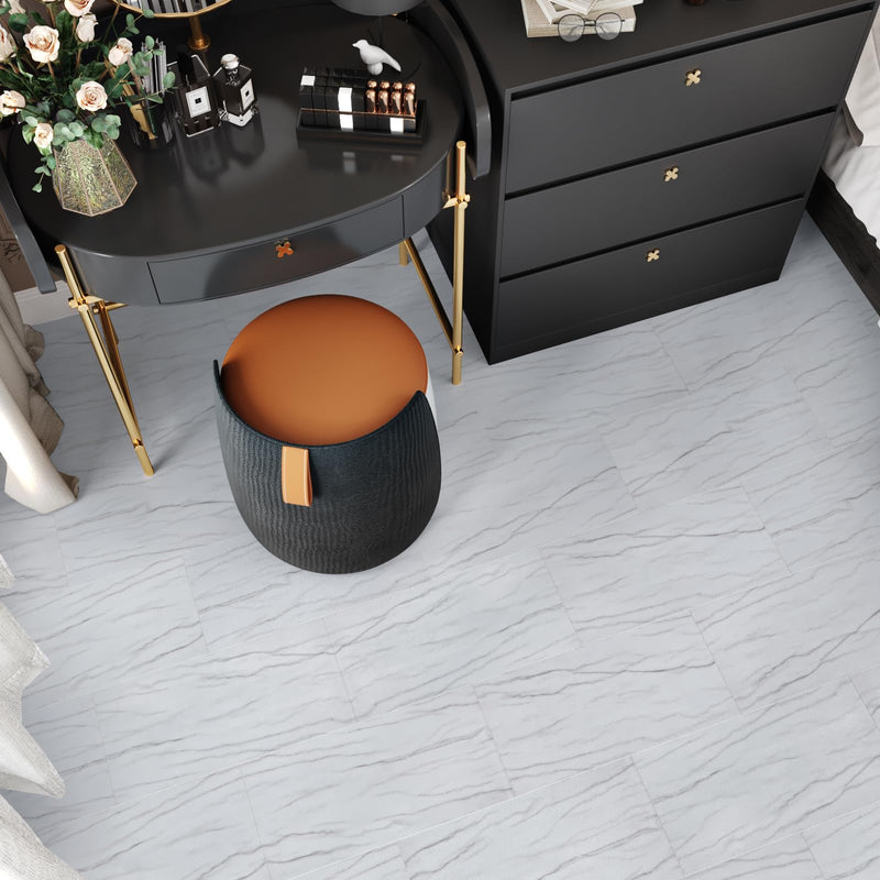 [Australia - AusPower] - STICKEEP Gray White Marble Peel and Stick Floor Tile 12x24 in Kitchen Floor Tiles Peel and Stick Waterproof Bathroom Removable Vinyl Laminate Flooring for Bedroom Laundry Room Camper RV 4 PCS 4 Tiles 