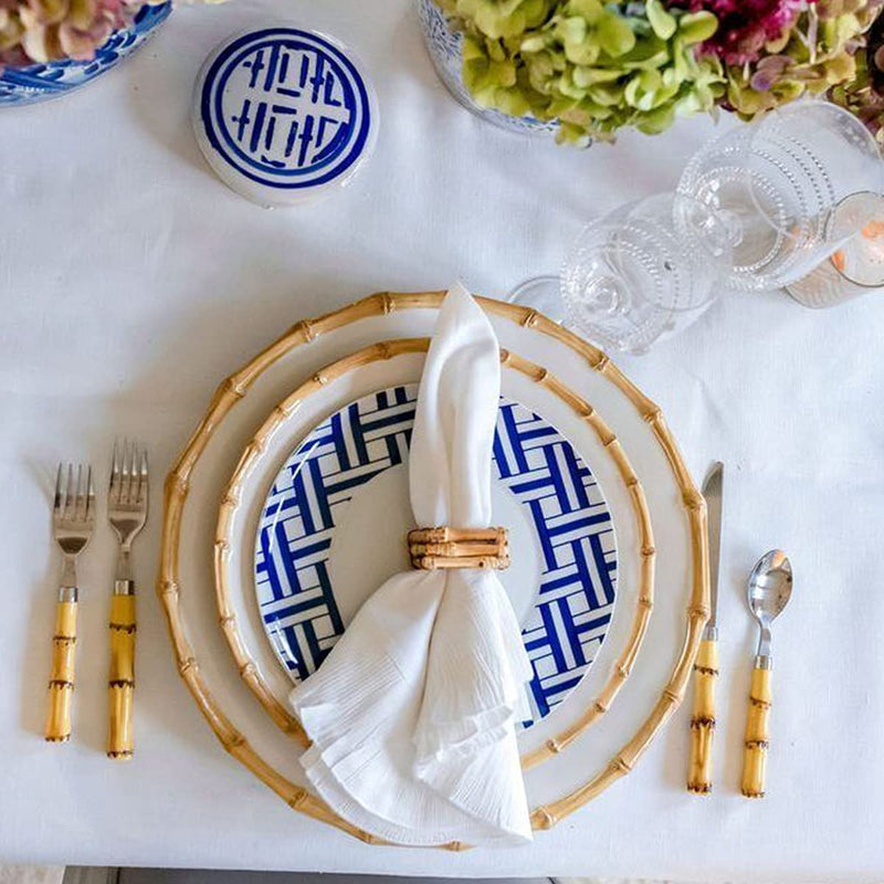 [Australia - AusPower] - LogHog Wood Bamboo Napkin Rings Set of 4, Handmade Rattan Natural Napkin Holder Rings Table Decorations for Wedding, Valentine's, Banquet, Christmas, Birthday, Thanksgiving (Square Square Bamboo 4 pack 