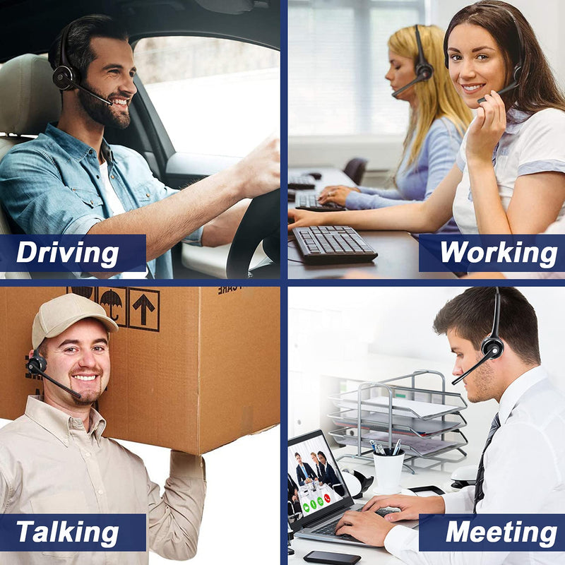 [Australia - AusPower] - Trucker Bluetooth Headset with Microphone Noise Cancelling, V5.0 Wireless Headset with Charging Base 17 Hrs Talk Time Trucker Headset for Home Office Call Center Skype Truck Drive 