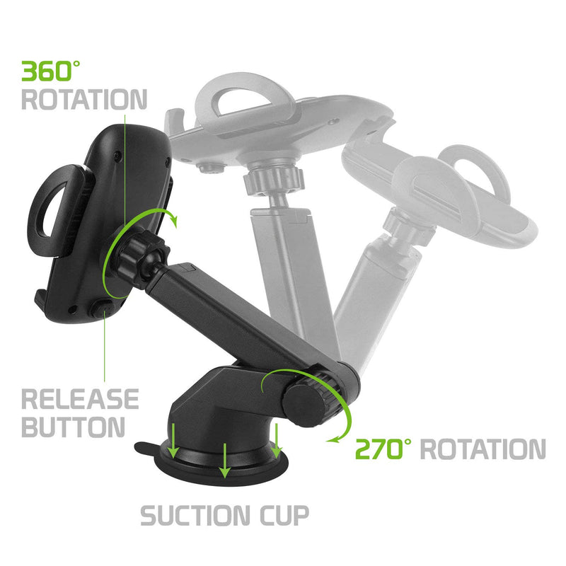 [Australia - AusPower] - Cellet Cell Phone Holder for Car, Adjustable Long Arm Phone Holder, Windshield & DassBoard Mount Compatible for Apple iPhone 12 Pro Max Mini 11 XR XS X SE 8 Plus 8 7 Plus 6 Plus 
